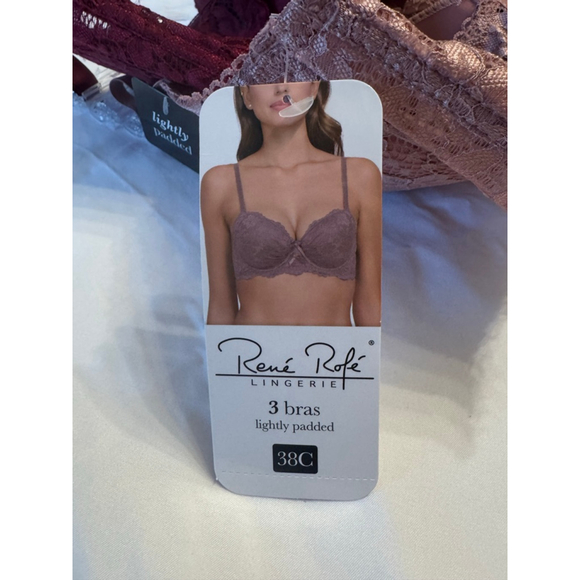 Women's Rene Rofe Bras 38C Pink Burgundy Lightly Padded Lace 2-Pack - Picture 4 of 5